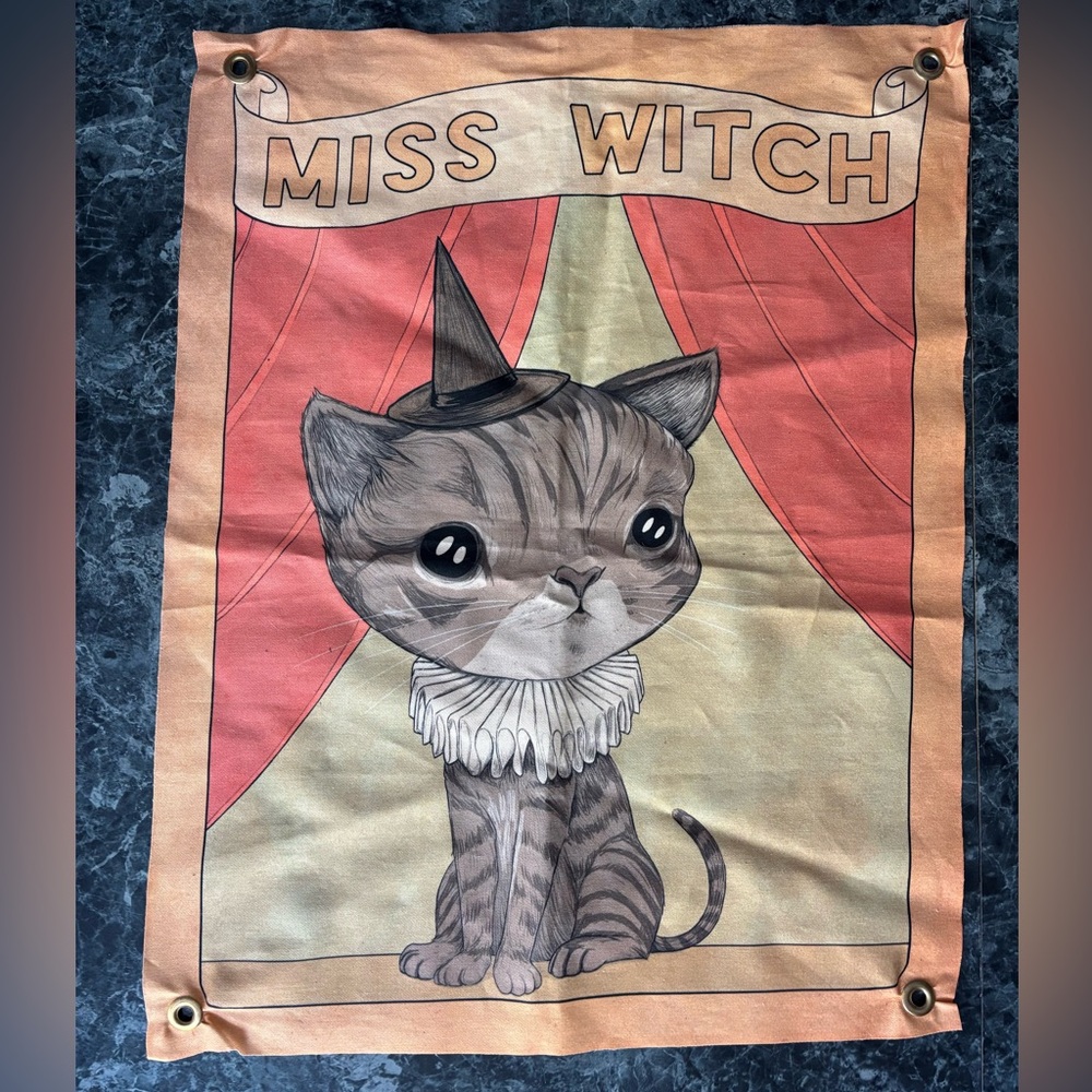Miss Witch Cat Tapestry - Lightweight Fabric 17.5 inches by 22.5 inches